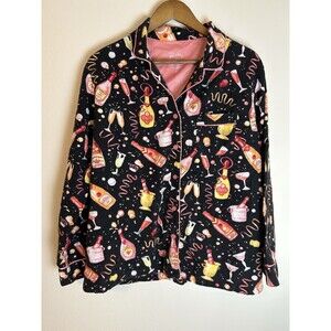 Nick & Nora XL Champagne Drinks Pajama Shirt Top Sleep Long Sleeve Flannel